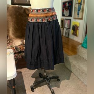 WD•NY Vintage Boho Black Midi Skirt with Embroidered Waistband